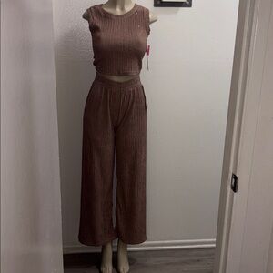 Tan two piece with sparkles and Wide-Leg Design